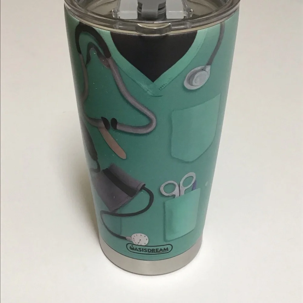 Nurse Travel Mug Tumbler Coffee Cup Lid Double Wall Vacuum 20 oz Aqua Stainless